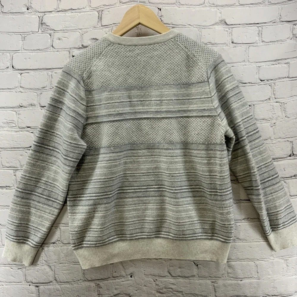 Perry Ellis Sweater‎ Merino Wool Blend Mens Sz L Gray Striped Pullover Henley